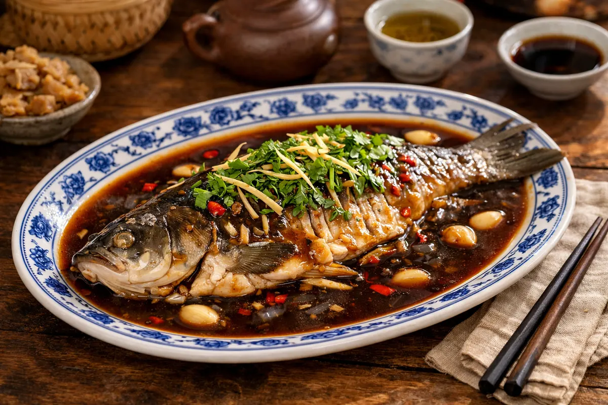Hangzhou West Lake Vinegar Fish poached fish glossy dark vinegar sauce