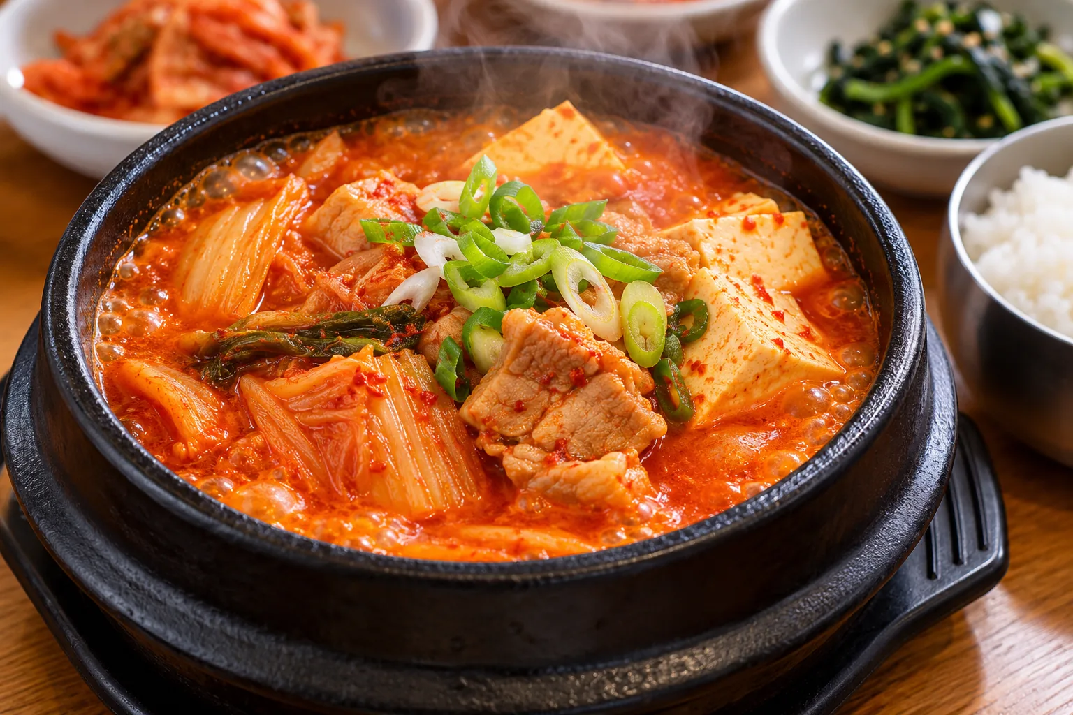 Kimchi Jjigae Korean kimchi stew with tofu, pork and scallions